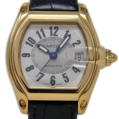 Cartier Roadster W62003V2 2524 Yellow Gold Automatic Silver Bl...