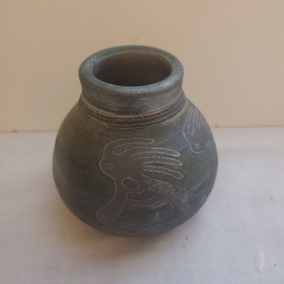 Ben Diller Signed Studio Raku Pottery Vase Small Vintage  3 1/2'' Kokopelli