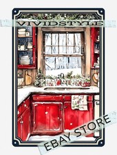 Metal Tin Sign farmhouse red kitchen decor cozy cooking scene