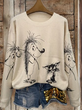 Damen Pullover mit Igel und Katzendruck Herbs...