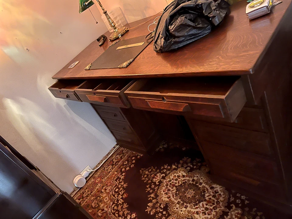 Vintage Oak Drafting Desk from Historic Hollywood Hills Home - Image 3 of 4