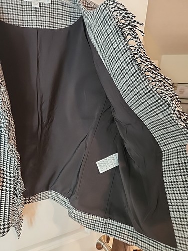 Blazer Chico's donna 1,5 grigio a quadri tweed bordo frange aperto davanti giacca classico - Foto 12 di 16