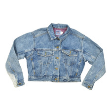 Paris Sport Club Vintage 90s Cropped Denim Trucker Jacket Medium Made in USA