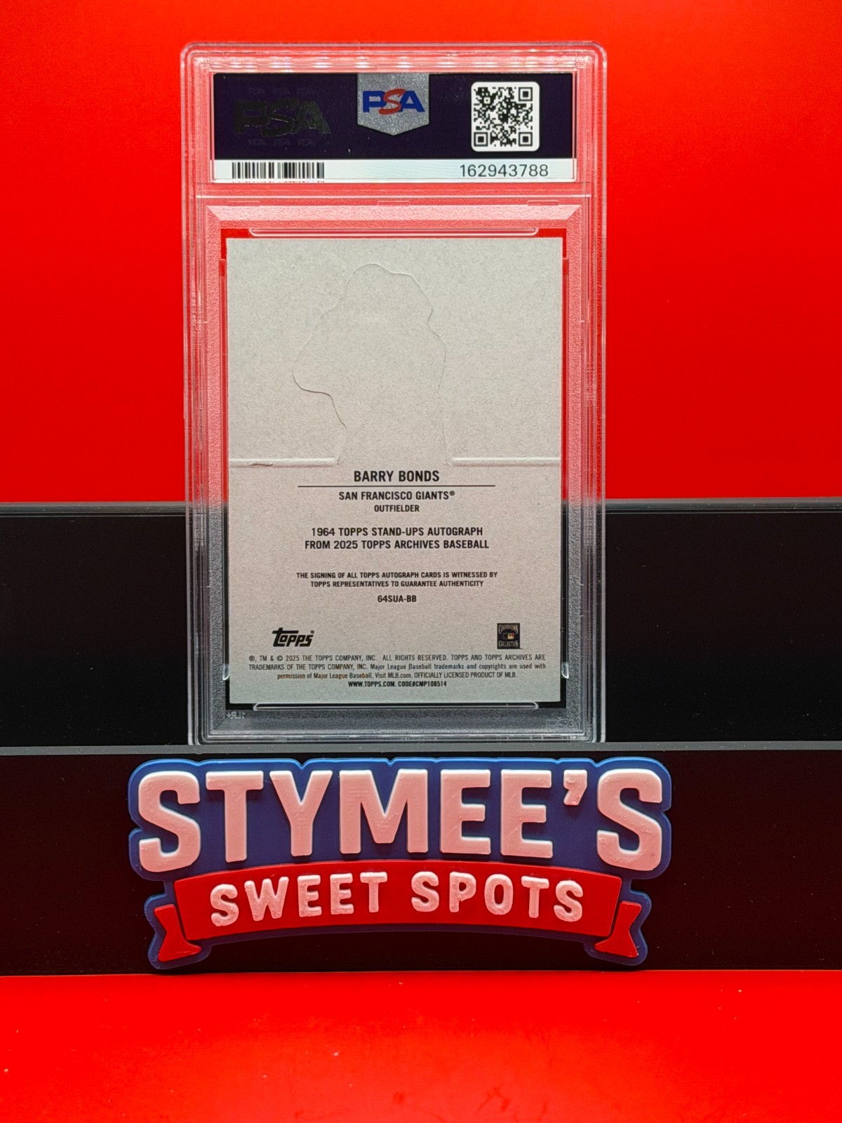 2025 Topps Archives 1964 Stand Up Auto 64SUABB Barry Bonds PSA 9 view 2