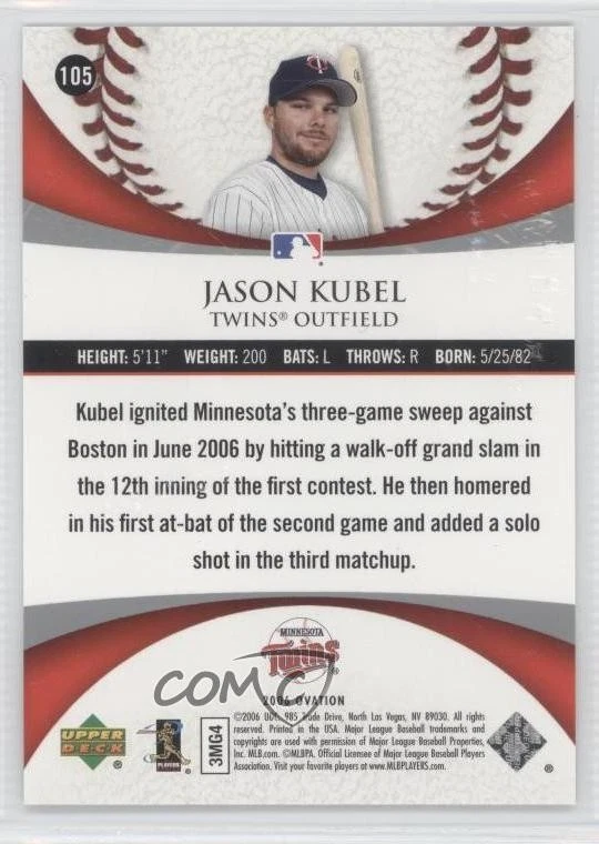 2006 Upper Deck Ovation Ovation Rookies /999 Jason Kubel #105 - Image 2 of 2