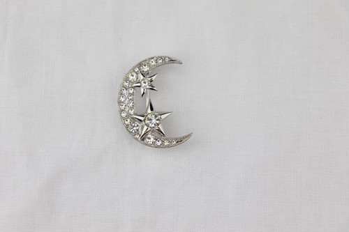 Eisenberg Rhinestone Moon Brooch Pin Silver Stars Crescent Moon
