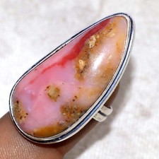 925 Silver Plated Peruvian Pink Opal Ring US 6 Casual Chic Jewelry Trendy MJ