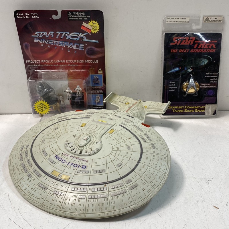 Star Trek Playmates Enterprise NCC-1701-D Ship & 2 Sealed Accessories Lot