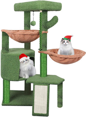 Three Layer Cat Tree with Cat Condo Scratch Pad and Two Hammocks,Green  