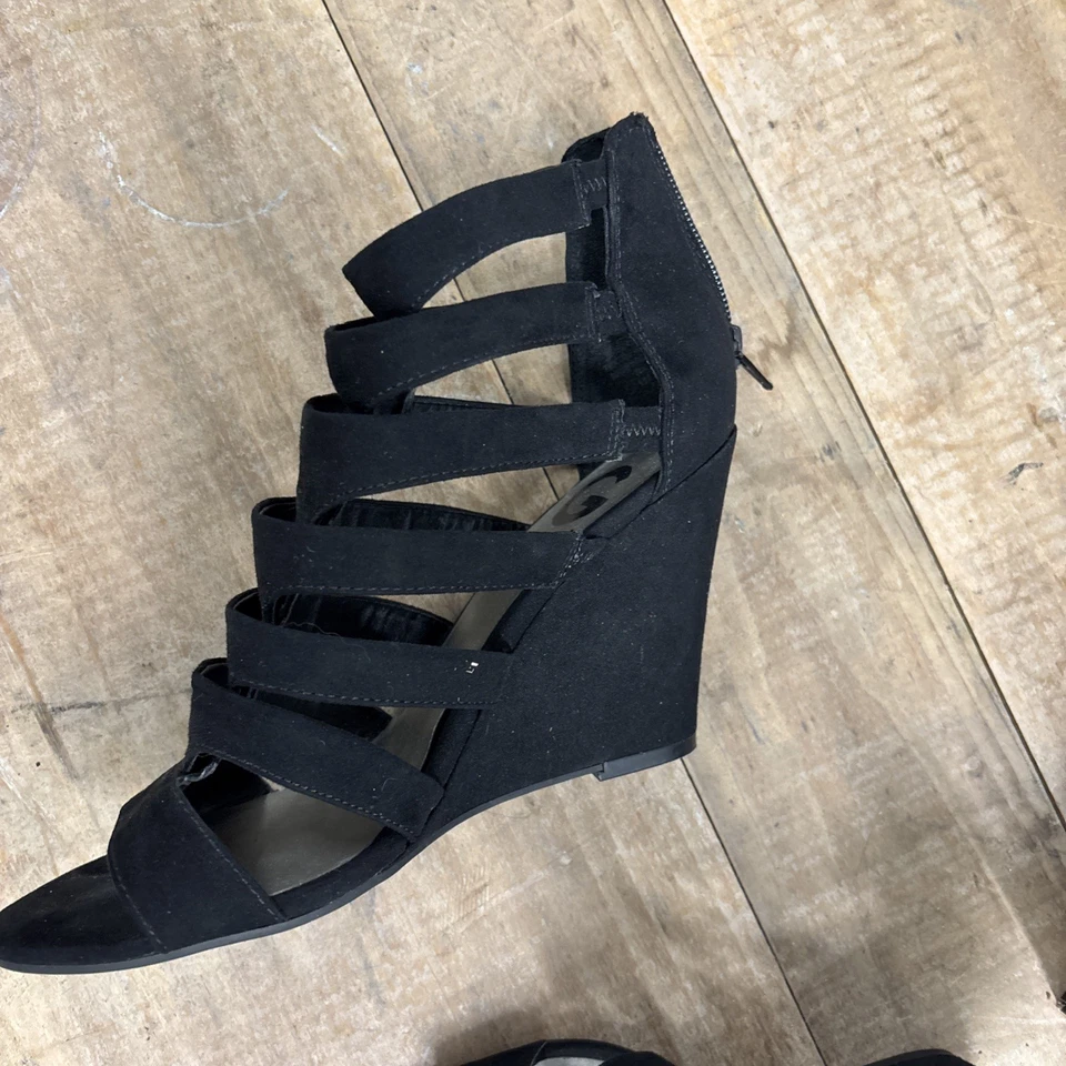 G By Guess Heels Womens 7 M Hiplee 2 Gladiator Strappy Wedge Black Fabric Zip - Image 4 of 4