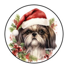 CHRISTMAS SHIH TZU ENVELOPE SEALS STICKERS LABELS TAGS 1.5