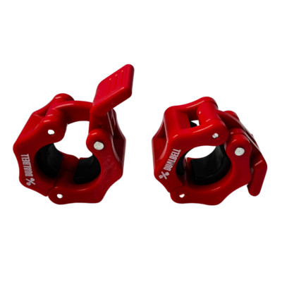 Barbell Clamps -RED 1'' Inch Barbell Collars Quick Release, Locking Weight Clips
