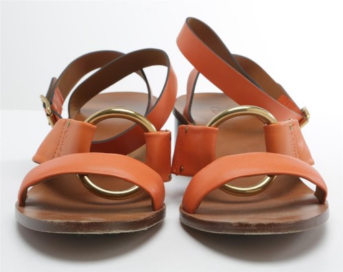 CHLOE Womens RONY Orange Leather Ring Ankle Strap Buckle Sandals 11-41 - Picture 4 of 6