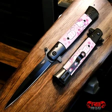 9" PINK HANDLE Kitty SPRING ASSISTED FOLDING POCKET KNIFE Blade Assist Open