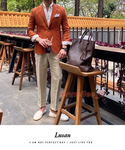 Men 100% Linen Blazer Peak Lapel Suit Jacket Coat Formal Casual Slim Top Outwear - Picture 4 of 18