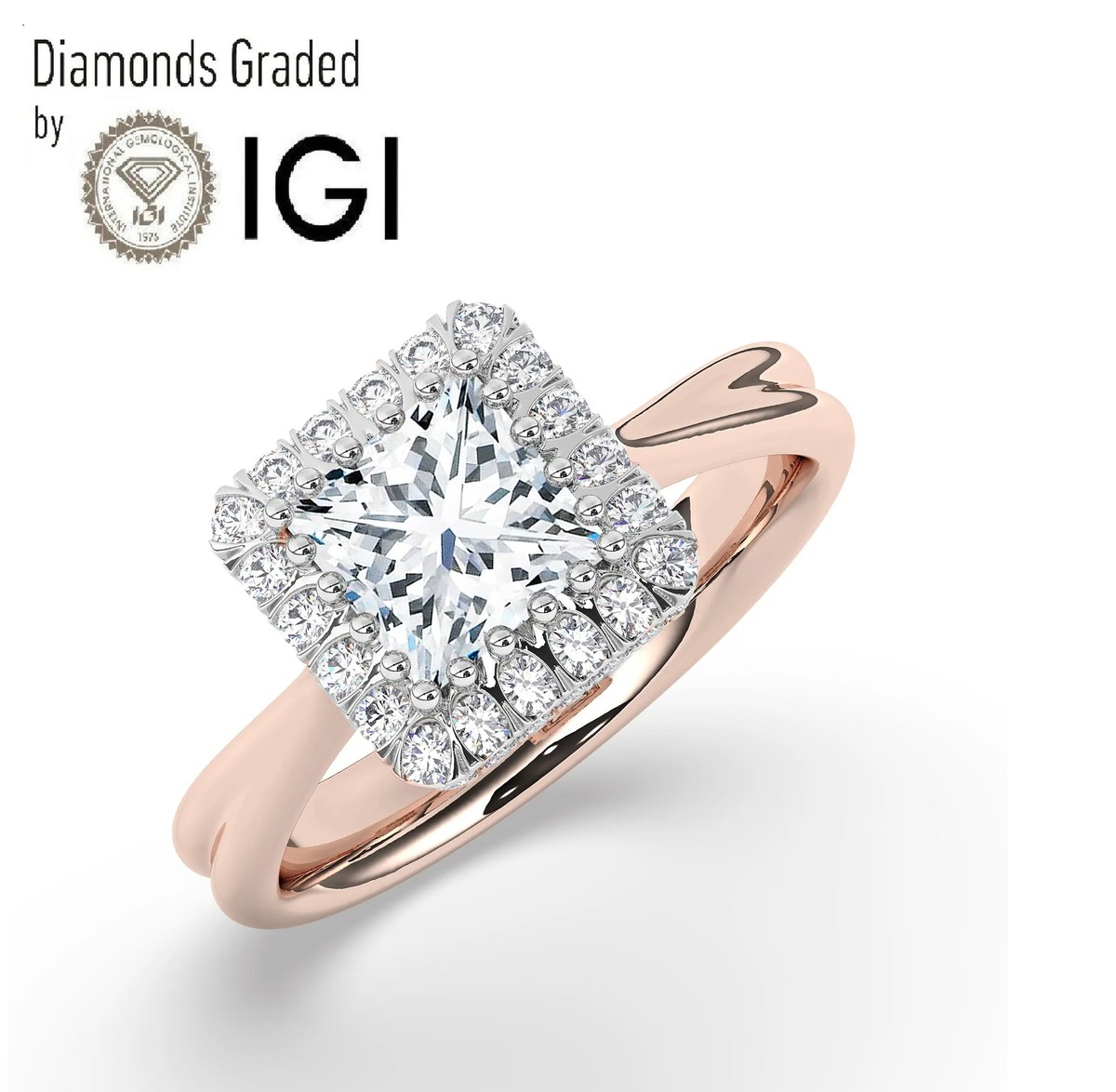 Princess Solitaire Labgrown Diamond Engagement Ring 14k Rose Gold Ct