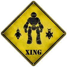 Robots Xing Novelty Mini Metal Road Notice 8" Cross Xing Crossing Sign