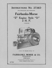 Fairbanks Morse 2 HP Style  D  Instructions No. 2736D (please read description)