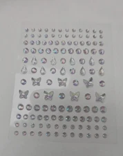 128pcs 3,4&5mm AB CLEAR Round, Butterfly. Teardrop Stick On Rhinestone Gems