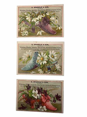 3 Victorian Jewelers Trade Cards Z Spangle Canandaigua NY Watches Spectacles B72