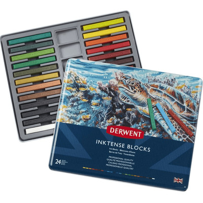 NEW Derwent Inktense Block Assorted Tin 24 Blocks Water Colour Blocks