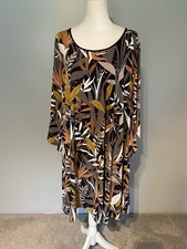 Bob Mackie Large Leaf Print Dress With Bell Sleeve