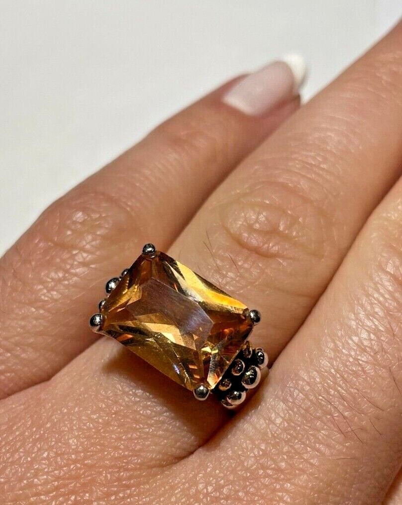 Exquisite Solitaire Silver t Rectangular Peach Ci… - image 2