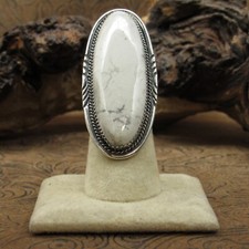 Sterling Silver Long Oval Howlite Ring Size 5.75
