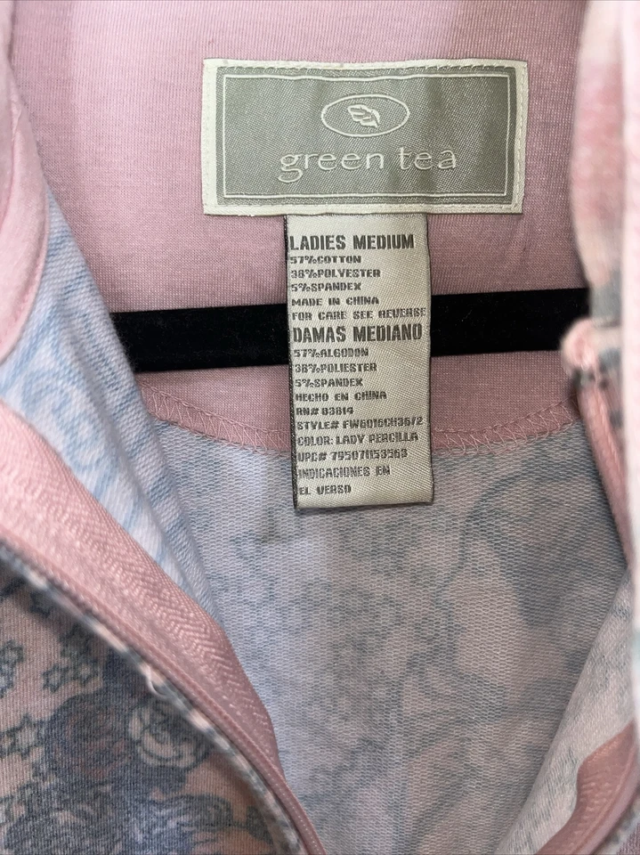 Chaqueta con Capucha Green Tea Mediana Colorida Algodón Floral Manga Larga Cremallera Frontal Foto 3 de 4