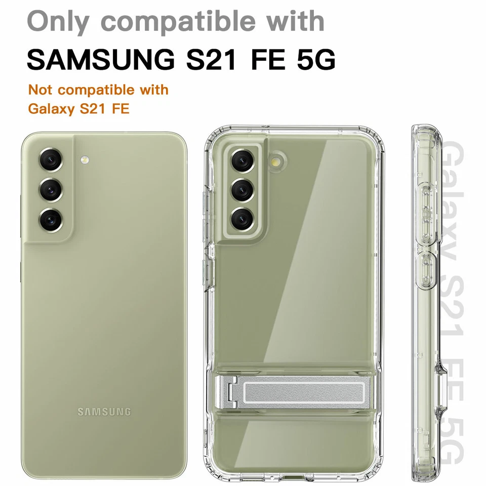 For Samsung Galaxy S21 FE 5G Case Clear Shockproof Heavy Duty Metal Stand Cover - Image 3 of 4