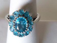 VTG ELEGANT GENUINE BLUE TOPAZ FLOWER STERLING SILVER 925  RING SZ 8.5