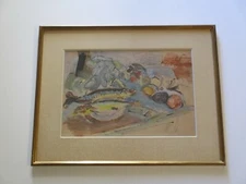 VINTAGE MID CENTURY STILL LIFE PAINTING FISH EXPRESSIONISM MODERNISM MYSTERY 