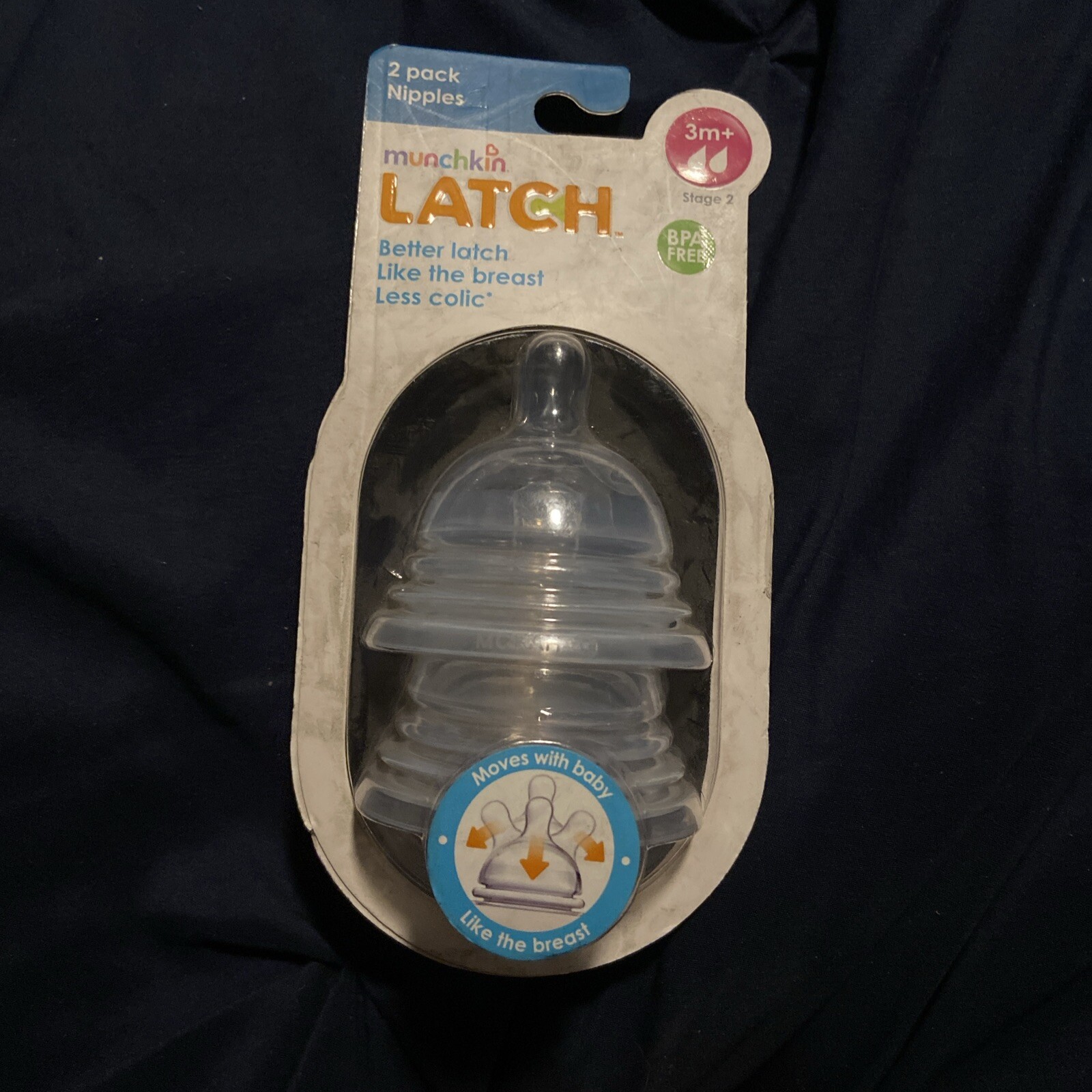 Munchkin Latch Baby Bottle Nipples STAGE 2 (3m+) bpa free, 2 Pack, New, Sealed!
