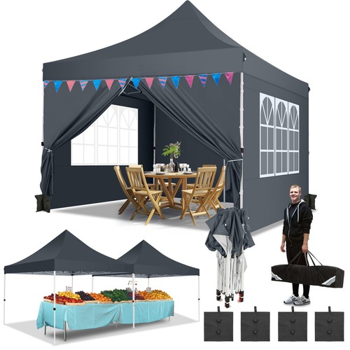 10'x10' Pop-Up Canopy Tent with 4 Removable Sidewalls Outdoor Canopy for Parties - Bild 10 von 61