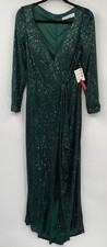 NWT MAC DUGGAL 26395 Womens Sequin Faux Wrap Long Gown Dress Emerald Size 8