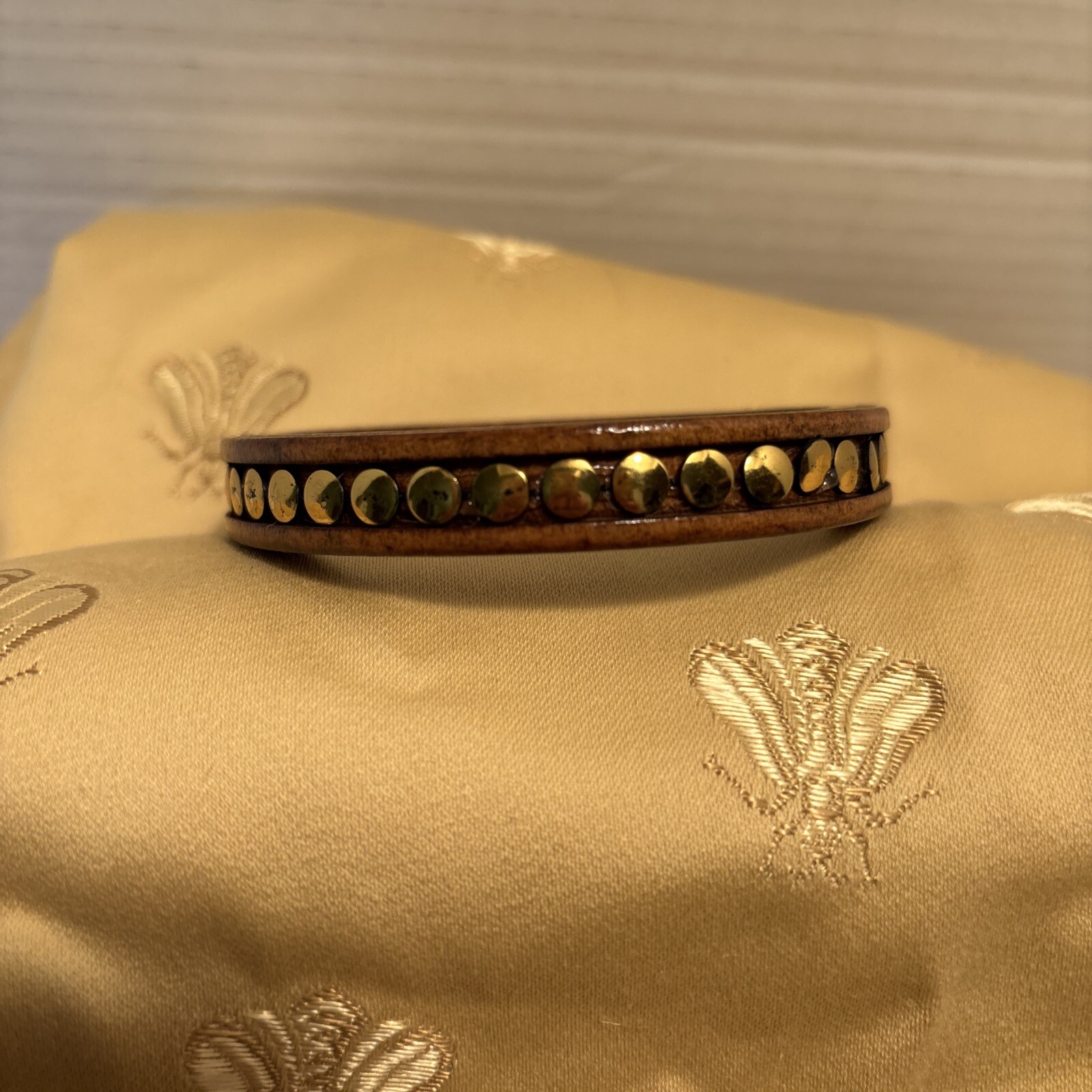 Vintage Boho Chic Wooden Bangle Bracelet with Gold Studs-image