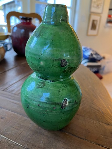 Chinese Antique Stoneware Green Gourd Vase Possibly Shiwan (Shekwan) Ware - Picture 4 of 8