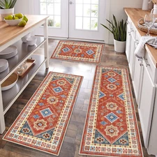 HEBE Boho Kitchen Rug Sets 3 Piece with Runner Non Slip Kitchen Rugs and Mats Wa