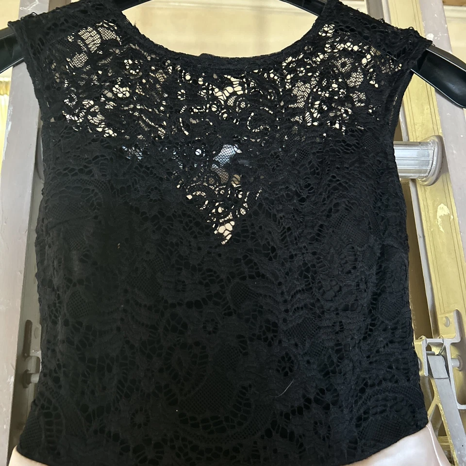 Vestido B. Darlin Encaje & Satán Negro/Melocotón Corto/Largo en la Espalda Talla 3/4 Foto 3 de 4