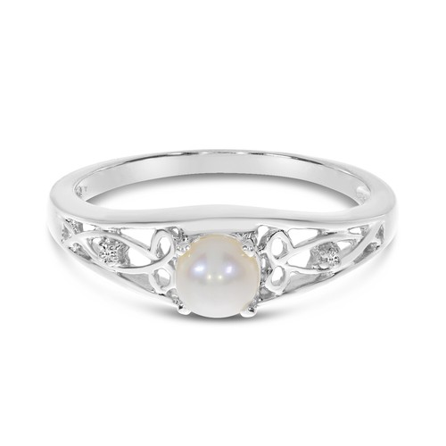14k White Gold Freshwater Cultured Pearl And Diamond Ring (Size 6) - Picture 6 of 6