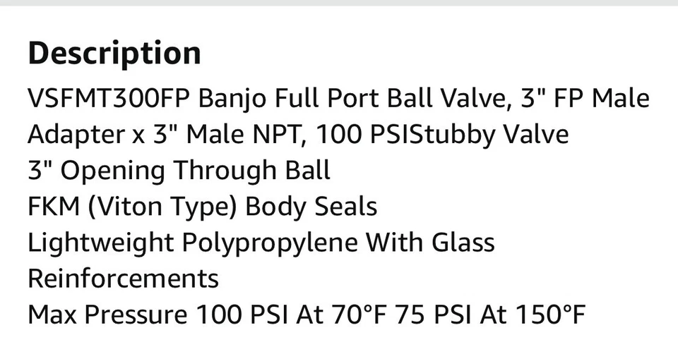 VSFMT300FP Banjo Full Port Ball Valve 3" FP Male Adapter x 3" Male NPT, 100 PSI - Image 3 of 3