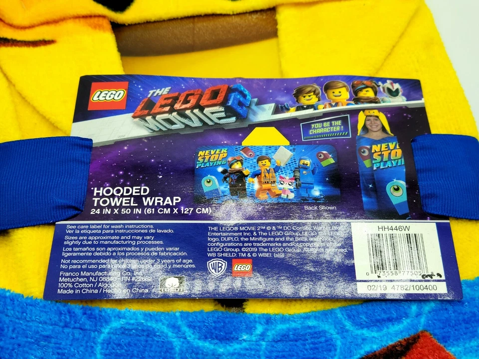 "TOALLA LEGO La Lego Película 2 Toalla con Capucha Envoltura Nadar 100% Algodón 24"" x 50"" Piscina" Foto 3 de 3