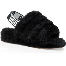 NEW 100 UGG Fluff Yeah Woman's Shearling Slingback Sandal Slippers Black Size 5