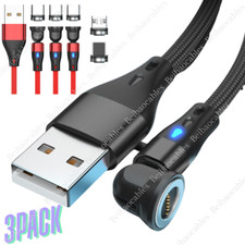 3PACK Rotate Magnetic Phone Charger Charging Cable For Micro USB/Type C/iPhone
