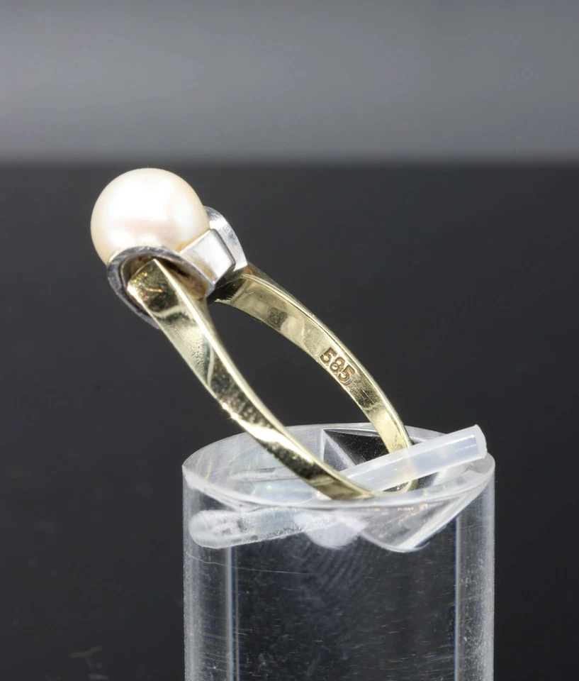 585/ 14kt bicolor Ring, mit Perle, Ringgröße 55, guter Zustand - Bild 3 von 4
