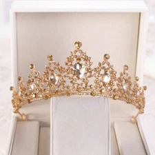 Champagne Gold Queen Tiara Crown For Women Wedding Prom Princess 25 Colors
