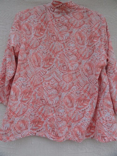 Chico's Weedends Knit Jacket Misses L XL Peach Coral Pink White Cotton Chicos 2 - Picture 5 of 6
