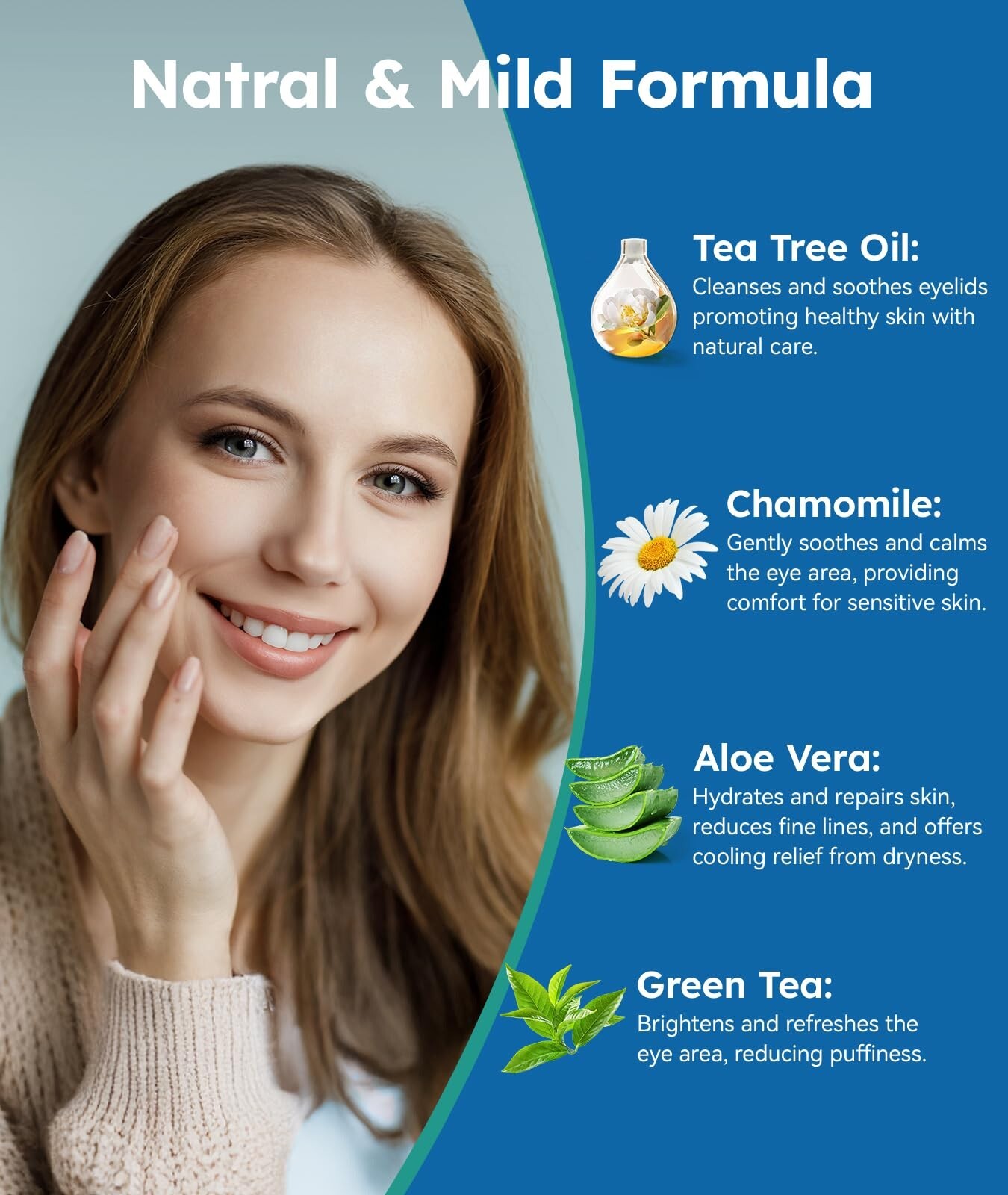 Eyelid Cleansing Wipes for Dry Eye & Blepharitis, Tea Tree Oil Hypoallergenic Ey