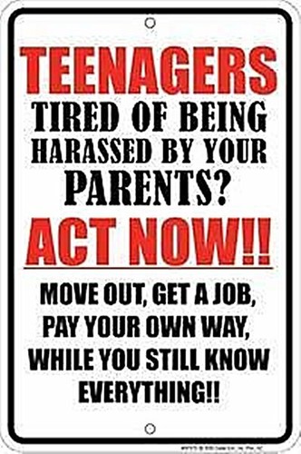 Teenagers! Act Now embossed funny metal sign 305mm x 205mm (sf)