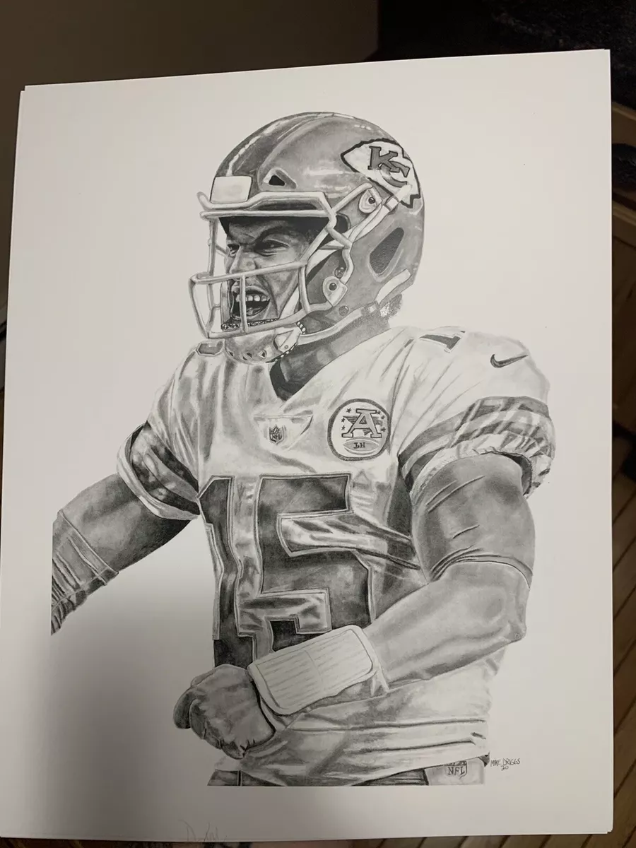 Patrick Mahomes 11x14 Original Art Print Super Bowl Chiefs Drawing ...